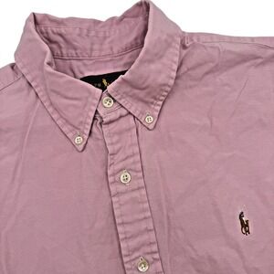 Polo Ralph Lauren Men's XL Pink Solid Short Sleeve Button Down Shirt Flesh Pony